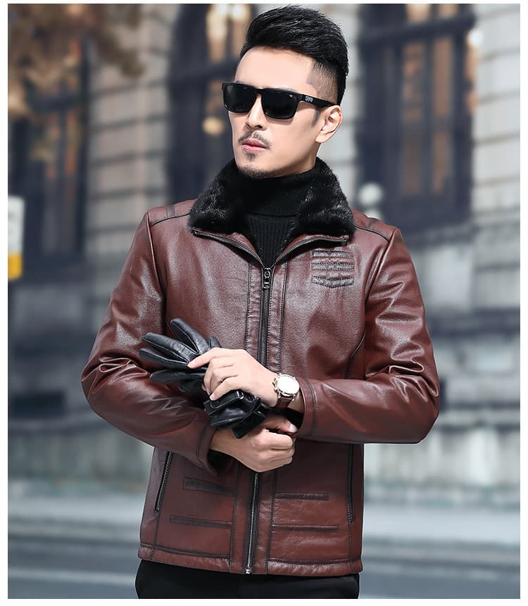 レザージャケット専門店 プレミアム毛皮襟付きレザーブルゾン