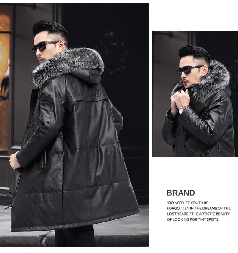 レザージャケット専門店 フード付きロングレザーコート