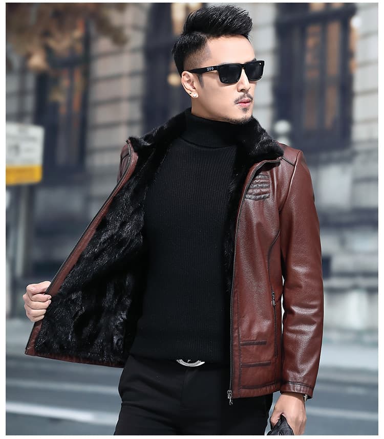 レザージャケット専門店 プレミアム毛皮襟付きレザーブルゾン