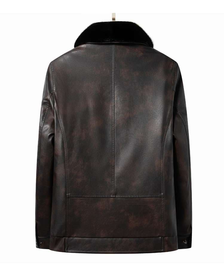 レザージャケット専門店 ムートン襟付き アンティーク加工 本革ライダース