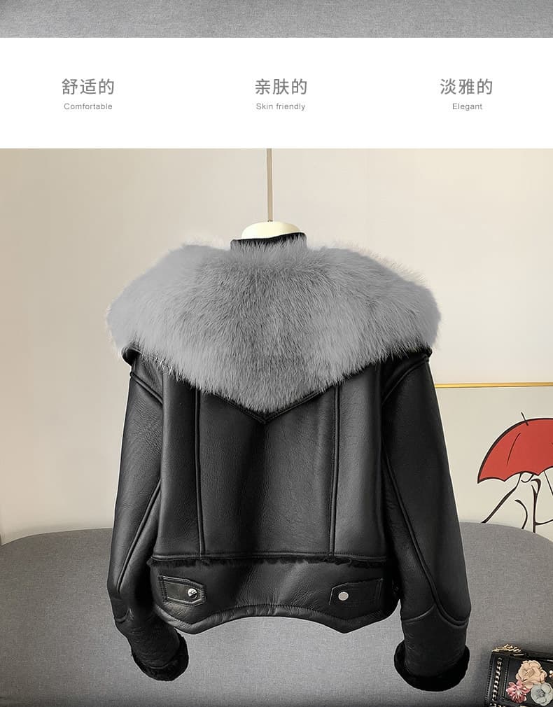 【女性向け】レザージャケット専門店 ファーカラー付きムートンブルゾン