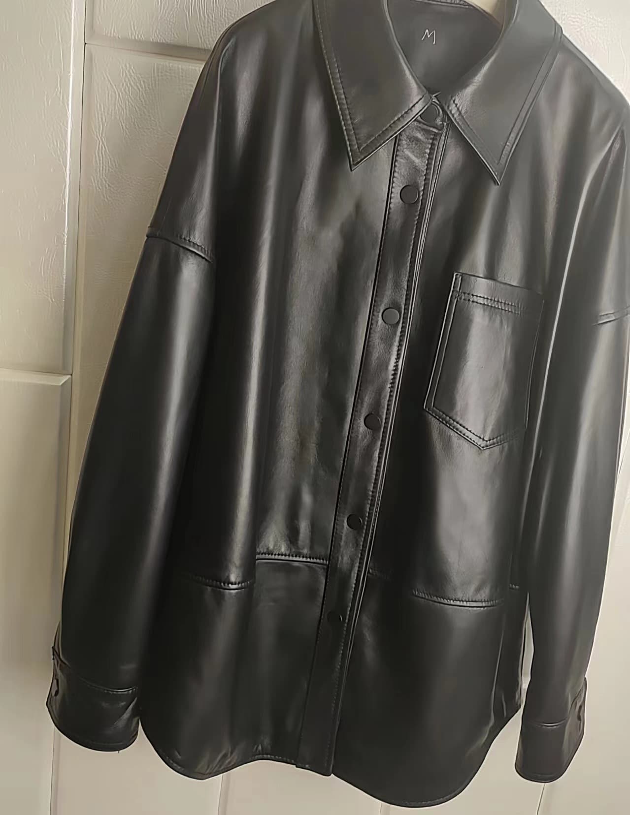 【女性向け】レザージャケット専門店 シャツカラーオーバーフィットレザーコート