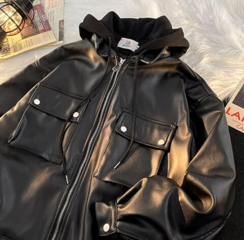 秋冬メンズ本革フード付きレザージャケット ブルゾン