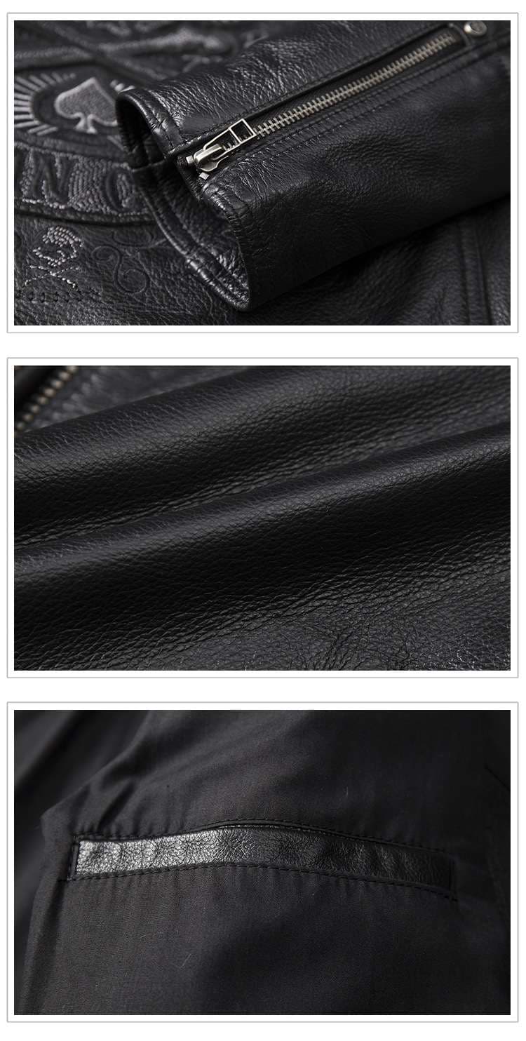 レザージャケット専門店 スカル刺繍入りクラシックライダース