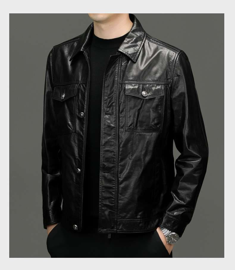 レザージャケット専門店 上質なめし革 デニム風カジュアルブルゾン