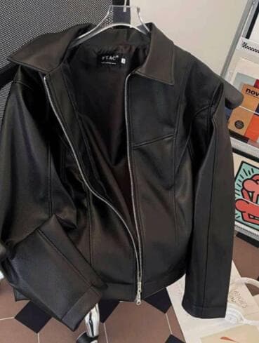 レザージャケット 黒革風ライダースジャケット フェイクレザー上着