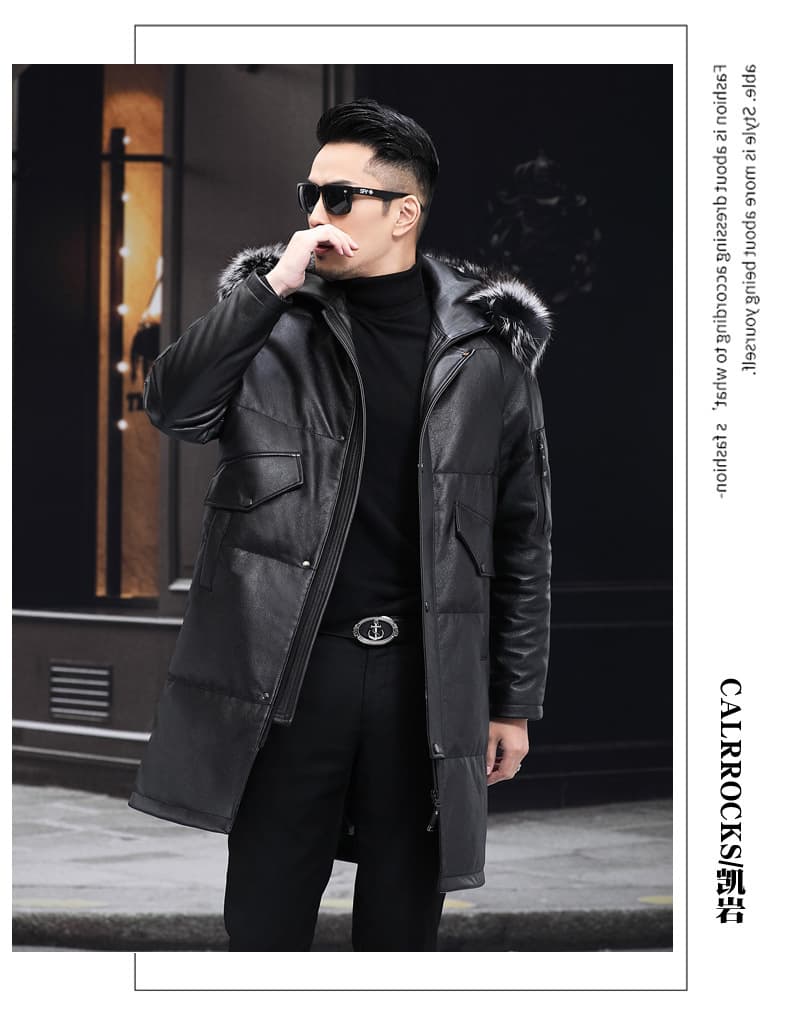 レザージャケット専門店 フード付きロングレザーコート