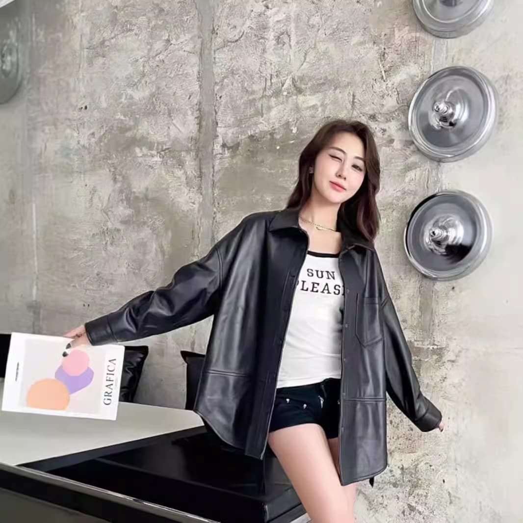 【女性向け】レザージャケット専門店 シャツカラーオーバーフィットレザーコート