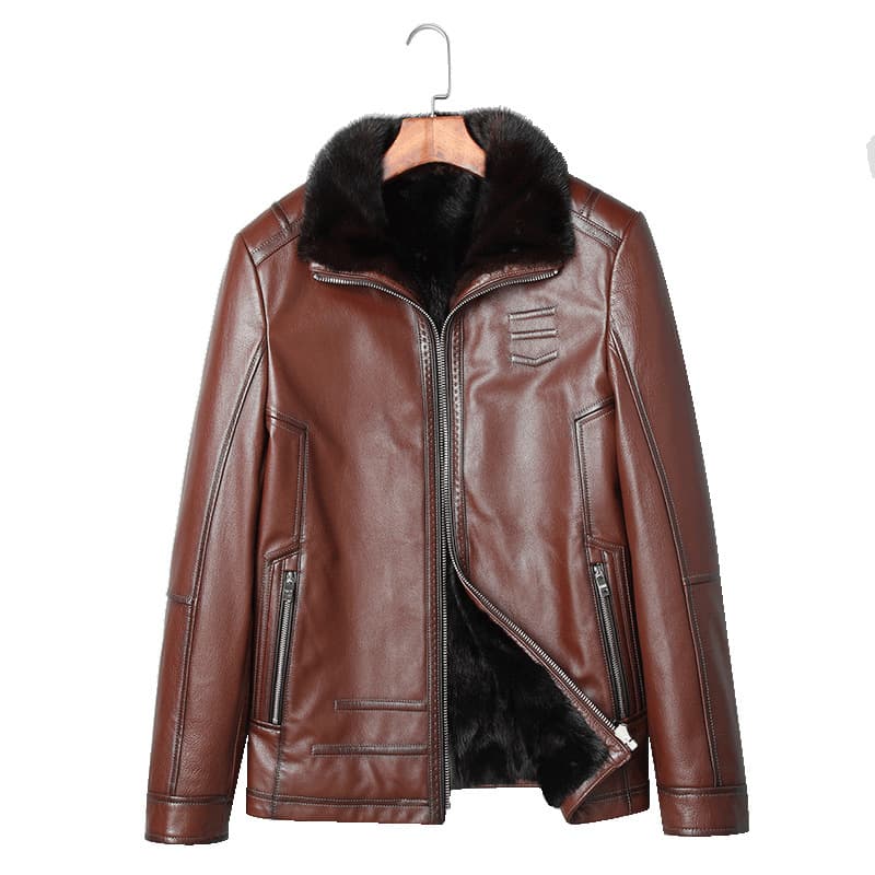 レザージャケット専門店 プレミアム毛皮襟付きレザーブルゾン