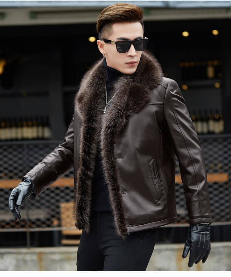 レザージャケット専門店 高級毛皮襟付きレザーコート