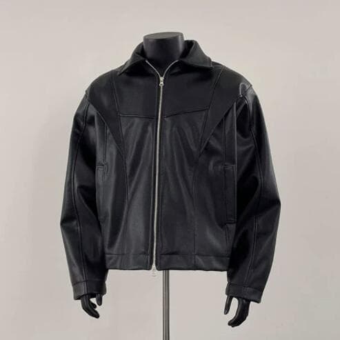 メンズ本格派フェイクレザー　ブルゾンジャケット　黒