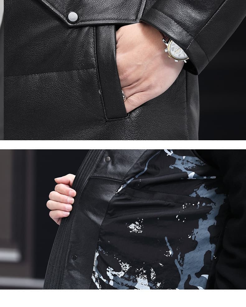 レザージャケット専門店 フード付きロングレザーコート