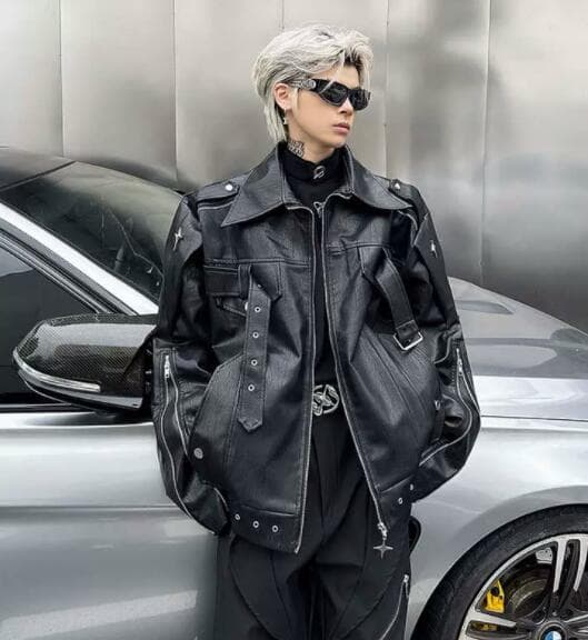 レザージャケット メンズ 黒 合成皮革 オーバーサイズ ライダース ジャケット