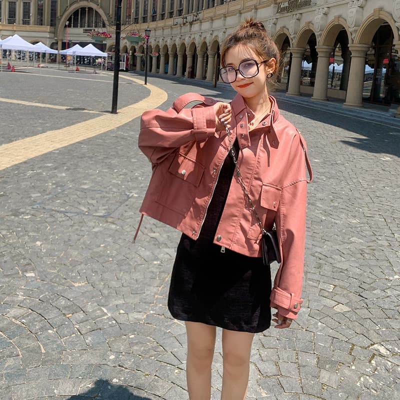 【女性向け】レザージャケット専門店 バルーンスリーブショートブルゾン