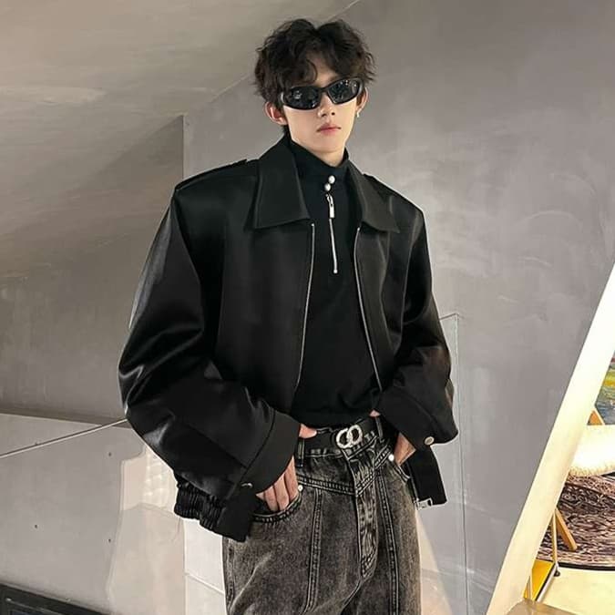 レザージャケット 韓国風ゆったりサイズ合皮ジャケット ライダース