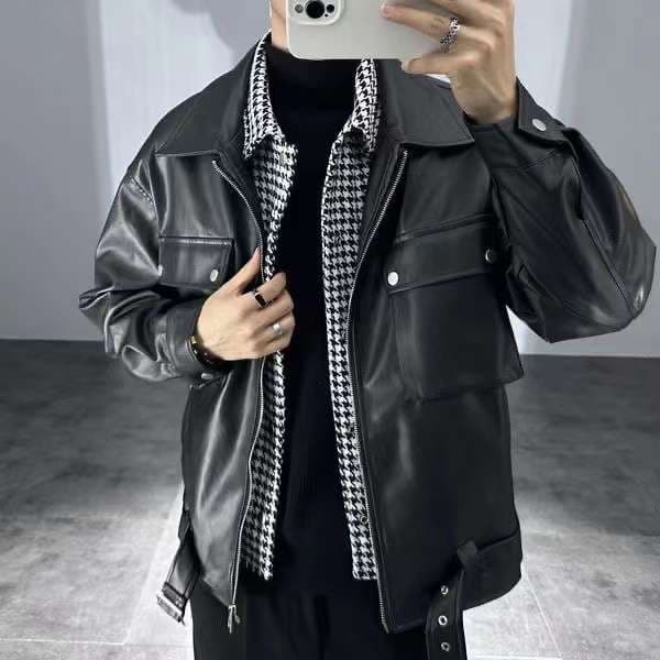 レザージャケット 韓国風ゆったりシルエット本革ジャケット ライダースジャケット