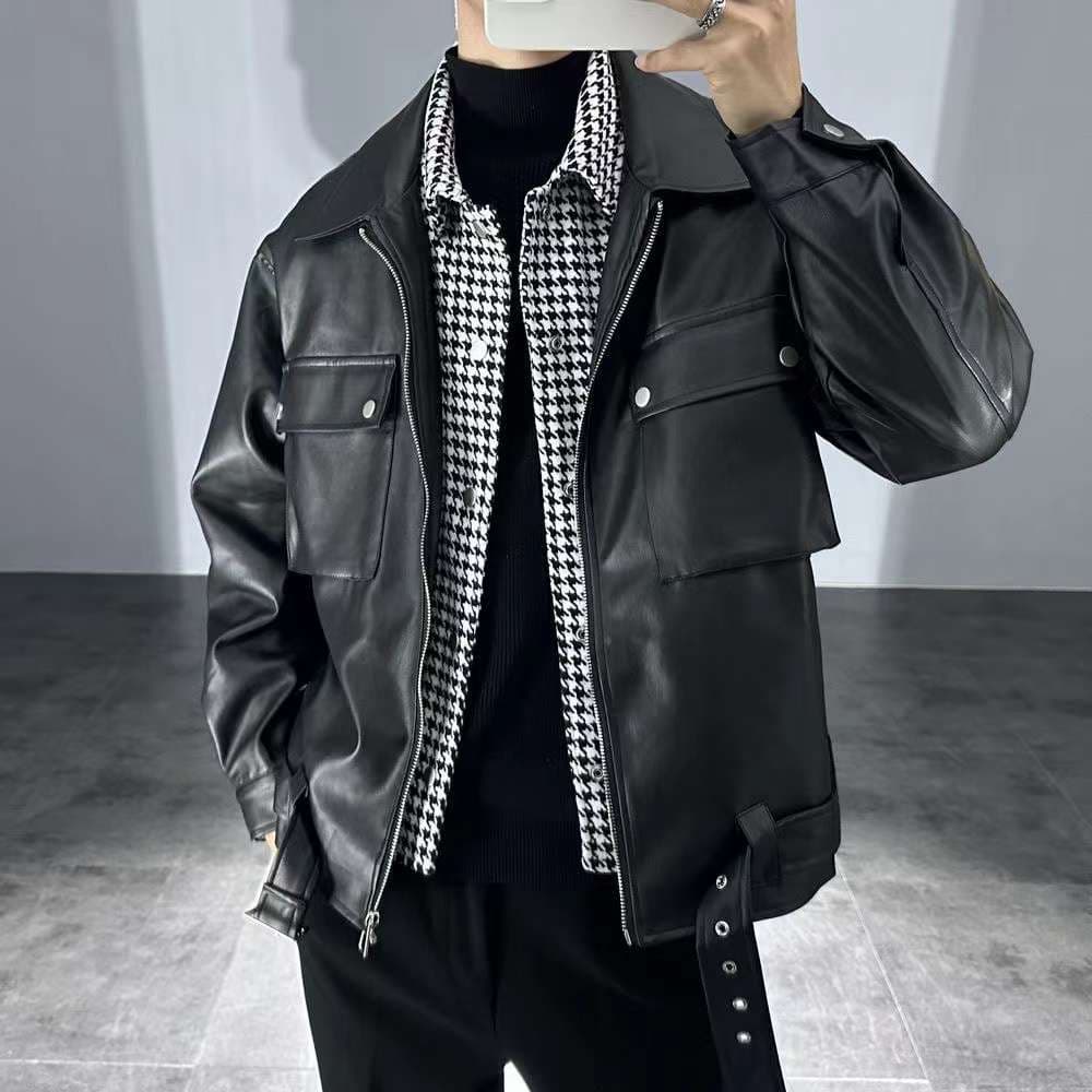 レザージャケット 韓国風ゆったりシルエット本革ジャケット ライダースジャケット